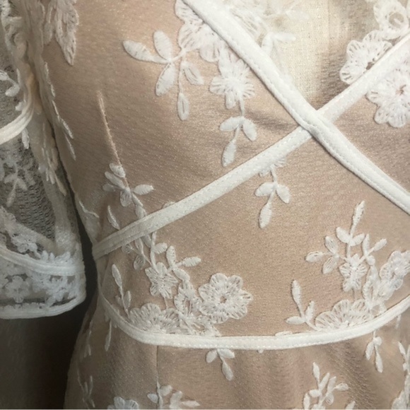 Angel Biba Lace mini dress partially lined 12 cream tan - Picture 3 of 7